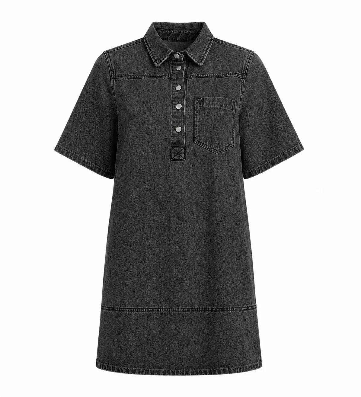 Washed Denim Collared Mini Dress WHD0607001
