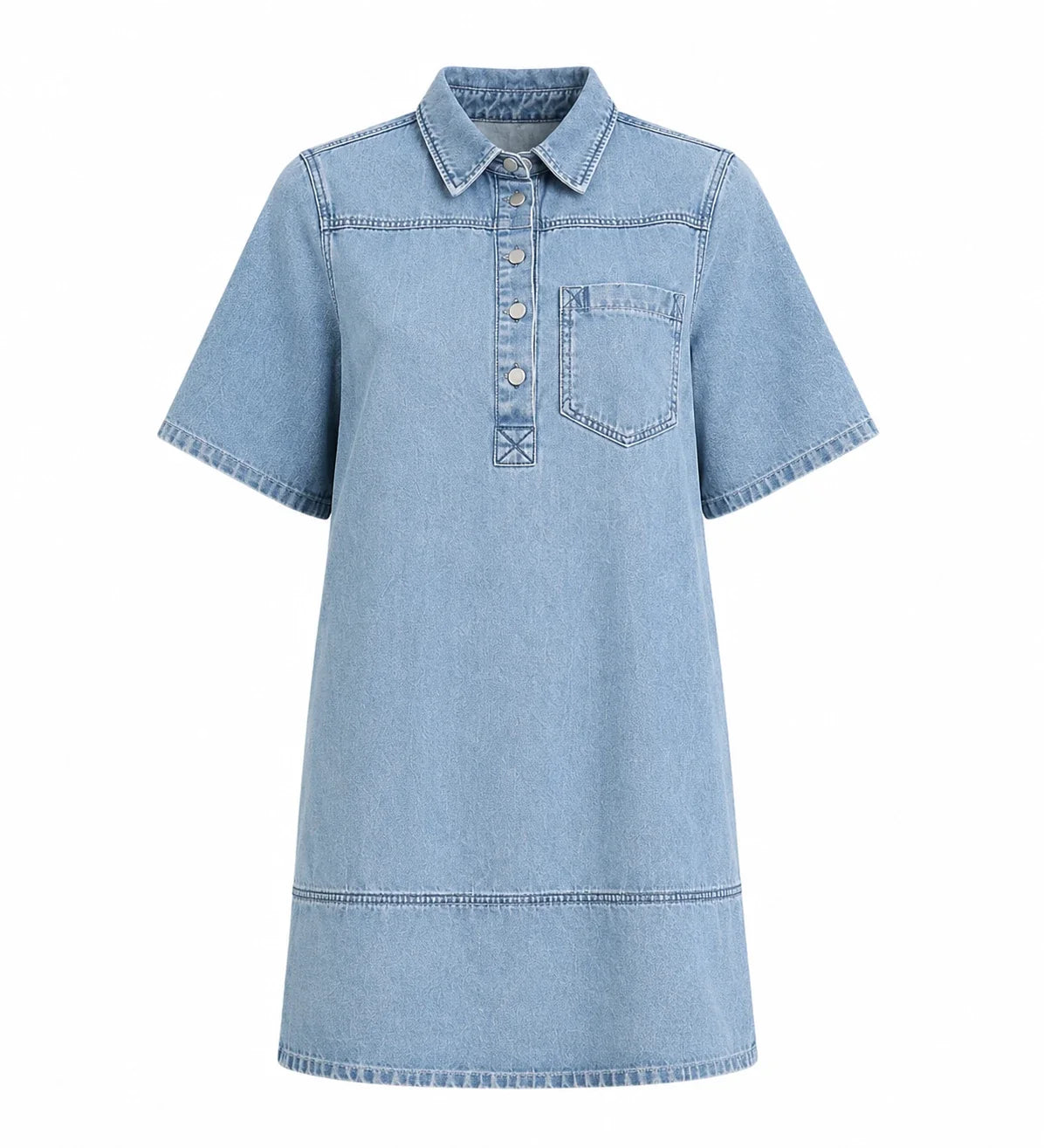 Washed Denim Collared Mini Dress WHD0607001