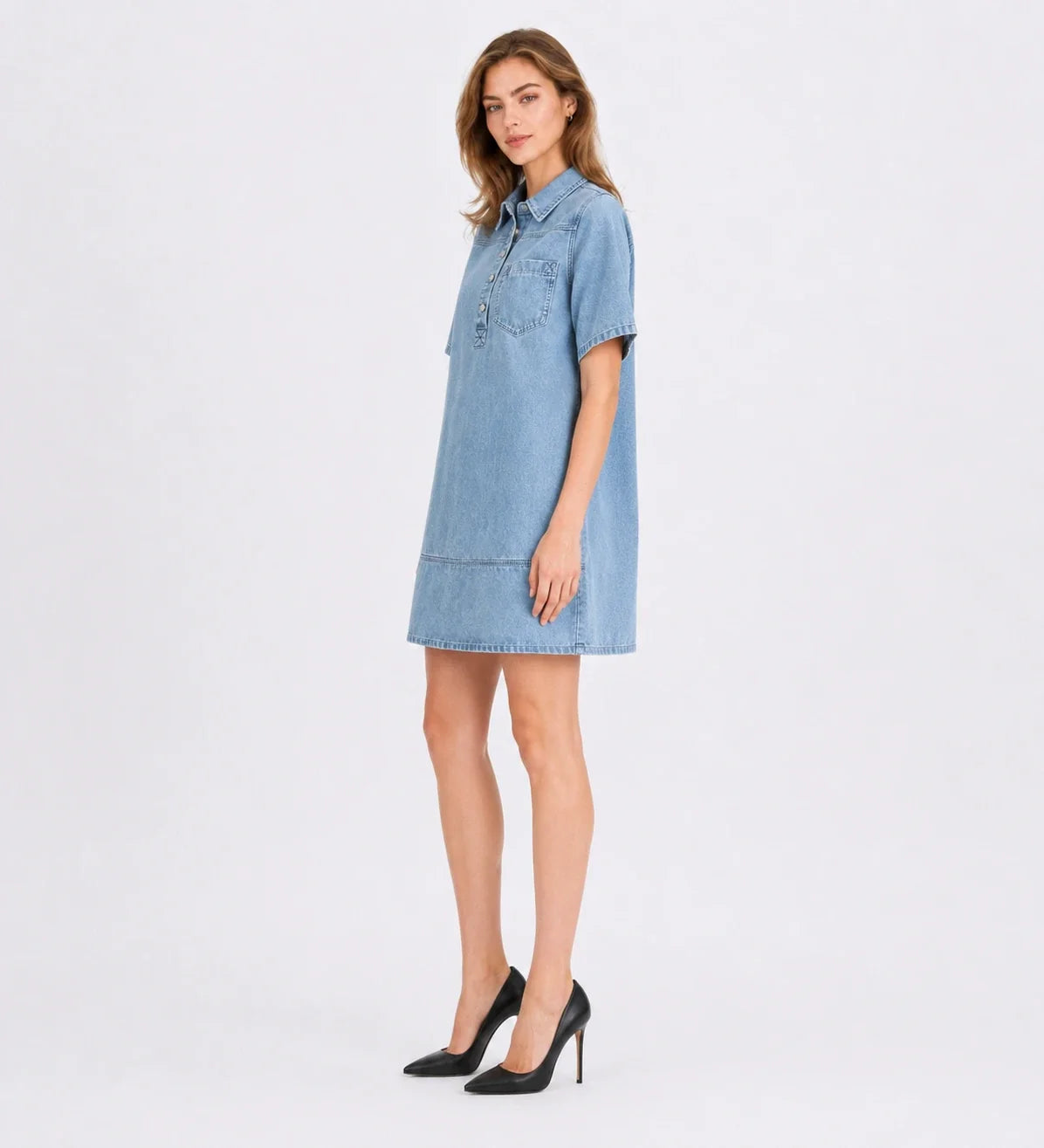 Washed Denim Collared Mini Dress WHD0607001