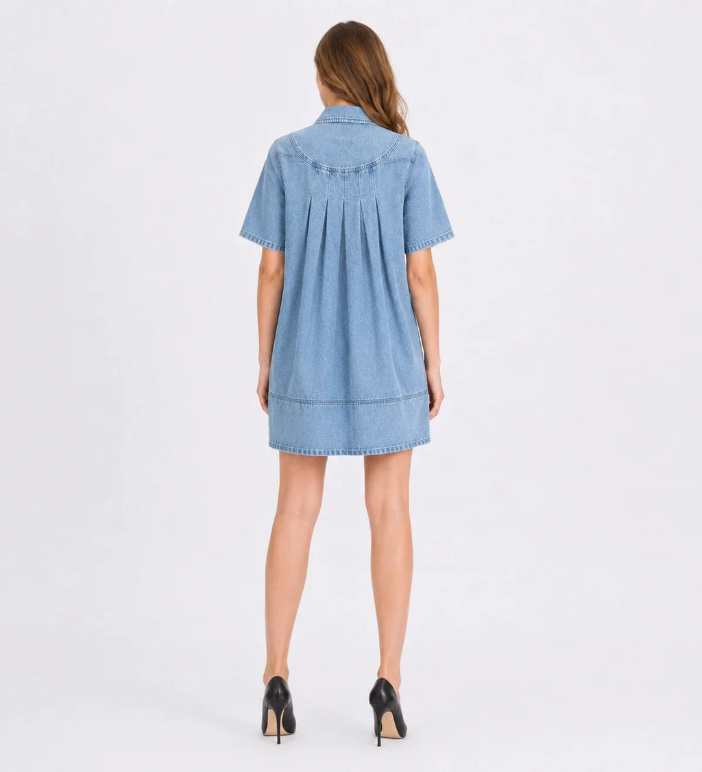 Washed Denim Collared Mini Dress WHD0607001