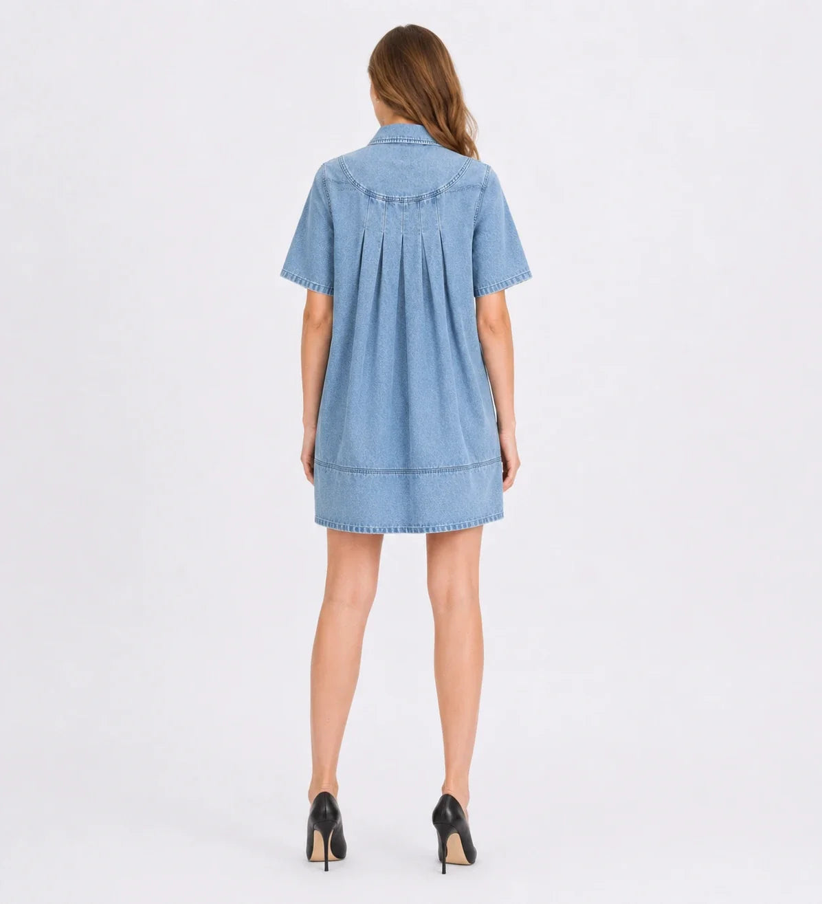 Washed Denim Collared Mini Dress WHD0607001