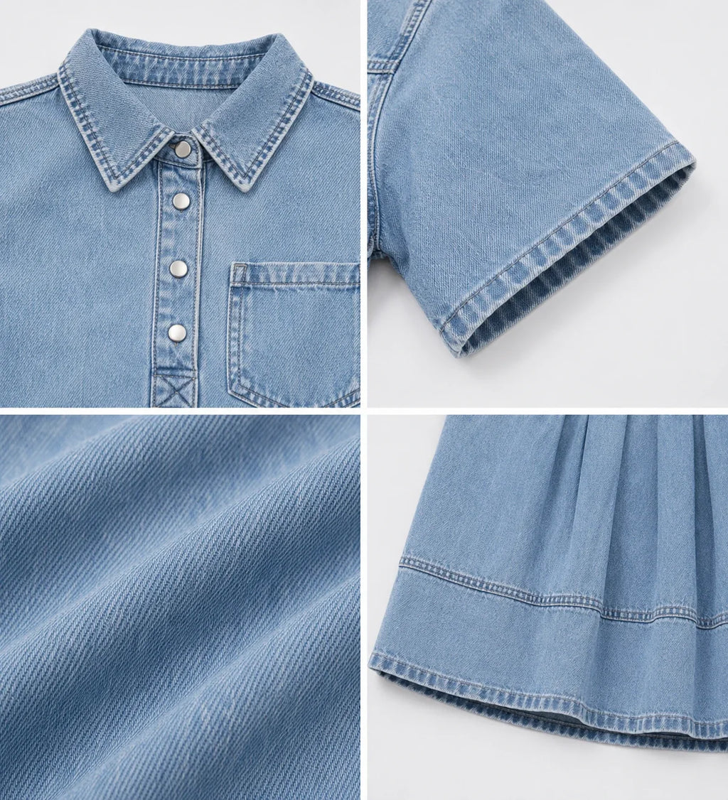 Washed Denim Collared Mini Dress WHD0607001