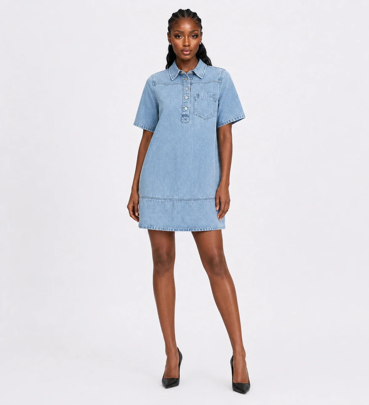 Washed Denim Collared Mini Dress WHD0607001