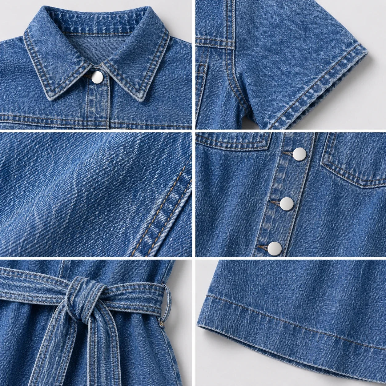 Belted Button Front Denim Dress WHD0607002
