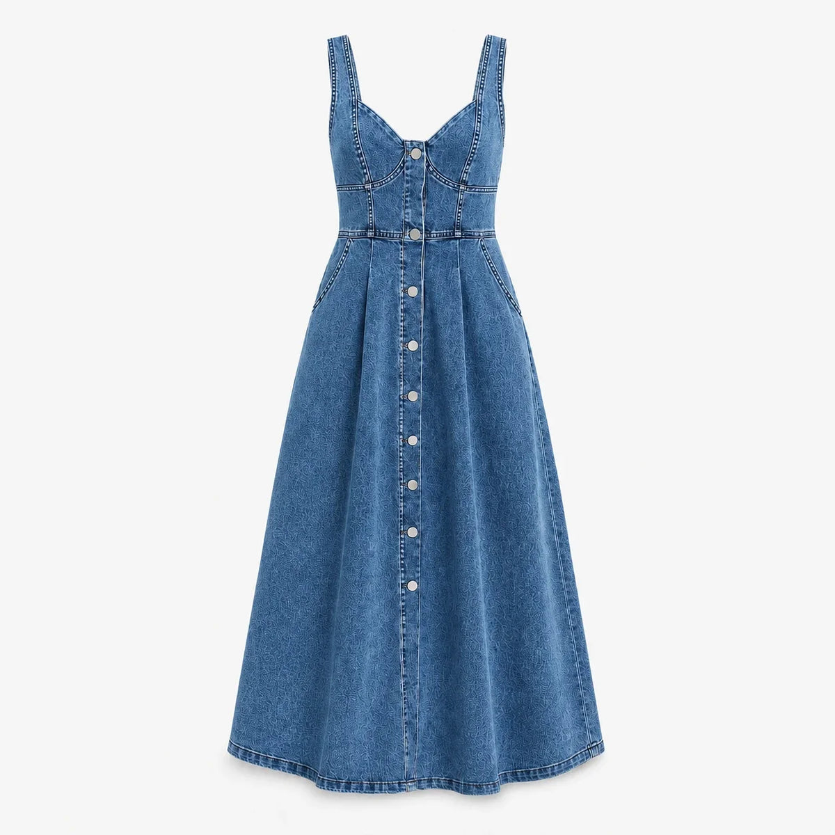 Button Front Denim Midi Dress WHD0607003