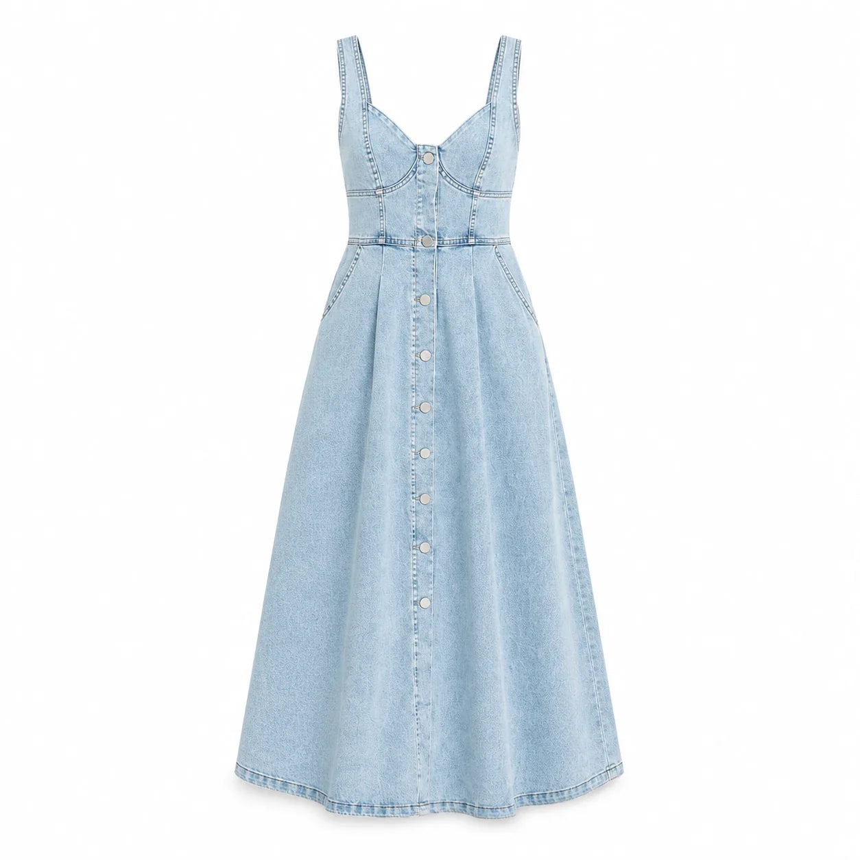 Button Front Denim Midi Dress WHD0607003