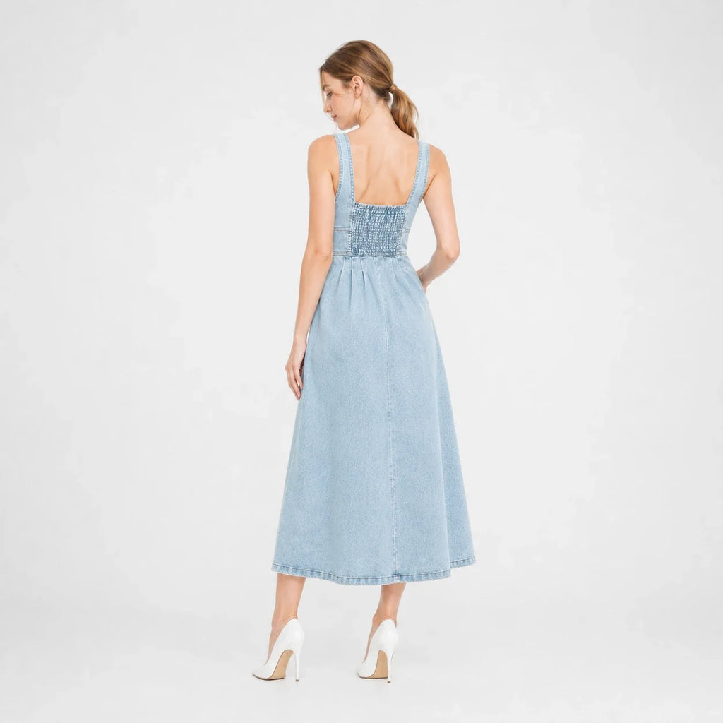 Button Front Denim Midi Dress WHD0607003