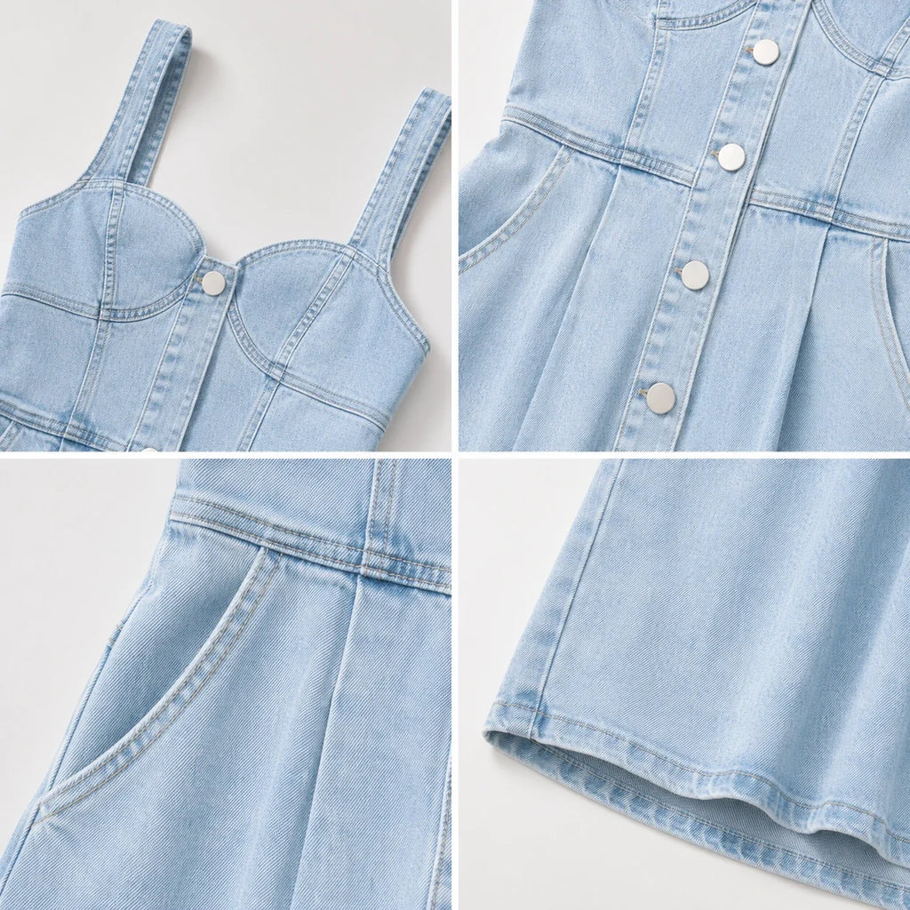 Button Front Denim Midi Dress WHD0607003