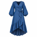 Wrap-Front Denim Ruffle Maxi Dress WHD0607004