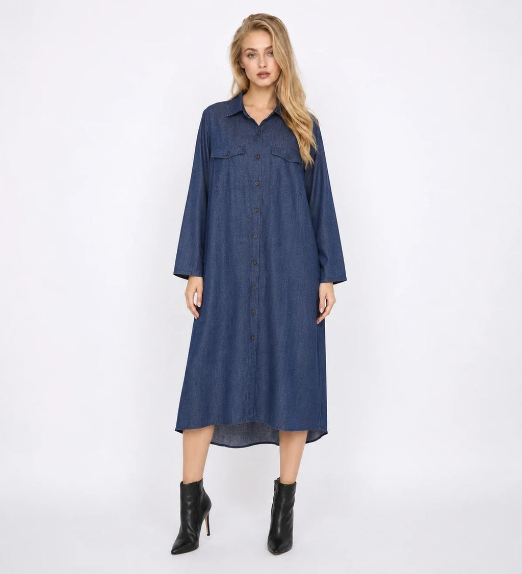 Relaxed Denim-Look Shirt Dress WHD0607006