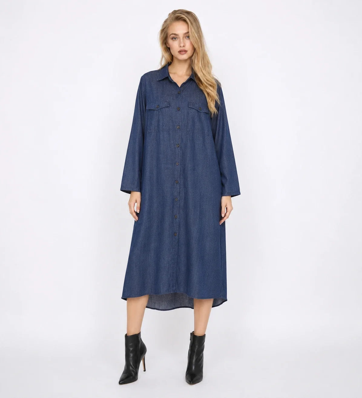 Relaxed Denim-Look Shirt Dress WHD0607006