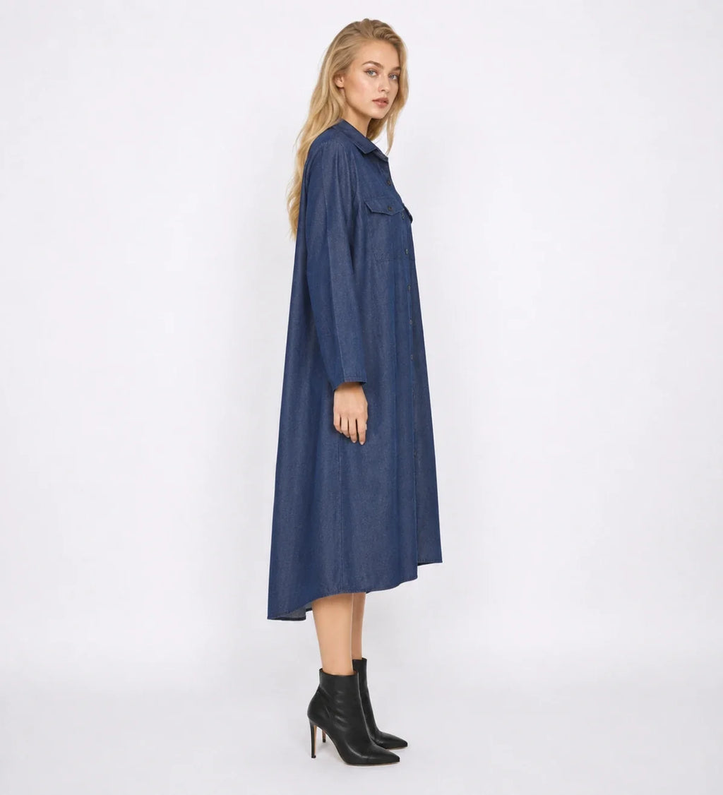 Relaxed Denim-Look Shirt Dress WHD0607006