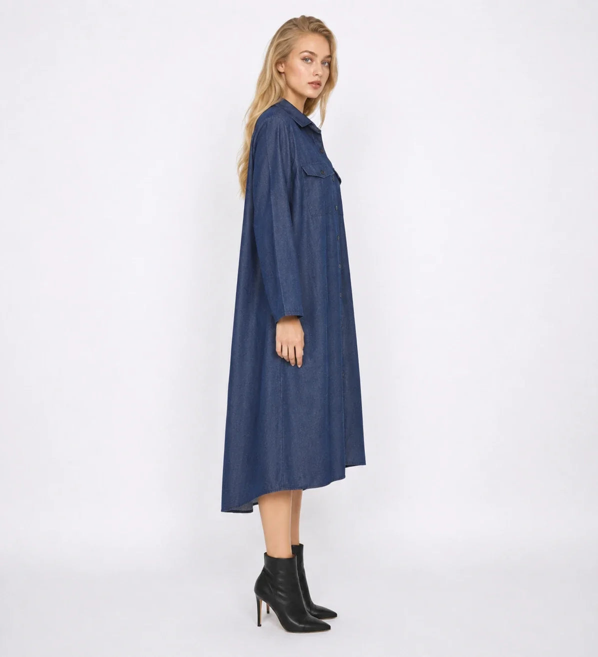 Relaxed Denim-Look Shirt Dress WHD0607006