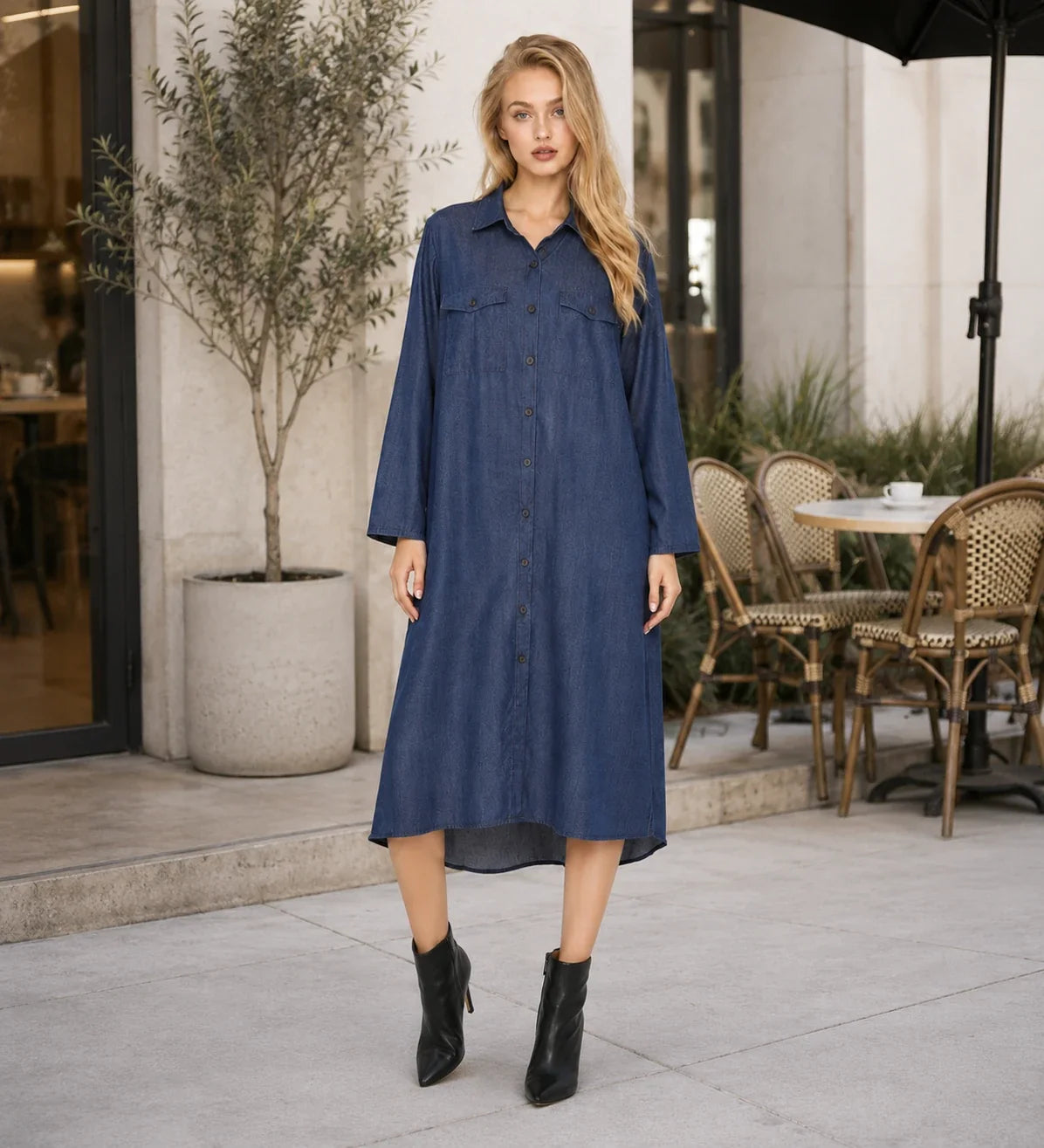 Relaxed Denim-Look Shirt Dress WHD0607006