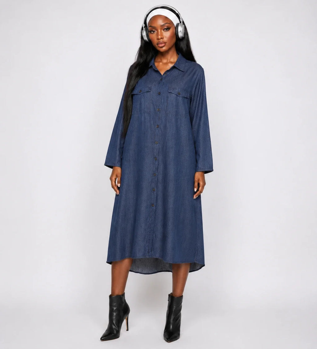 Relaxed Denim-Look Shirt Dress WHD0607006
