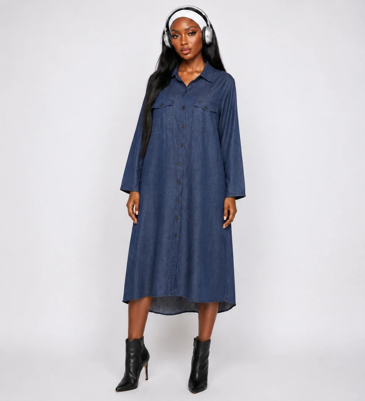 Relaxed Denim-Look Shirt Dress WHD0607006