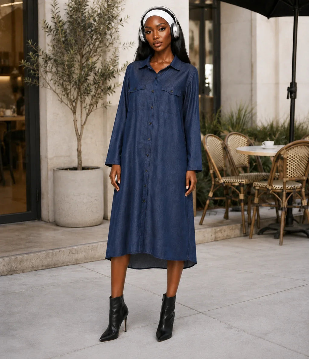 Relaxed Denim-Look Shirt Dress WHD0607006