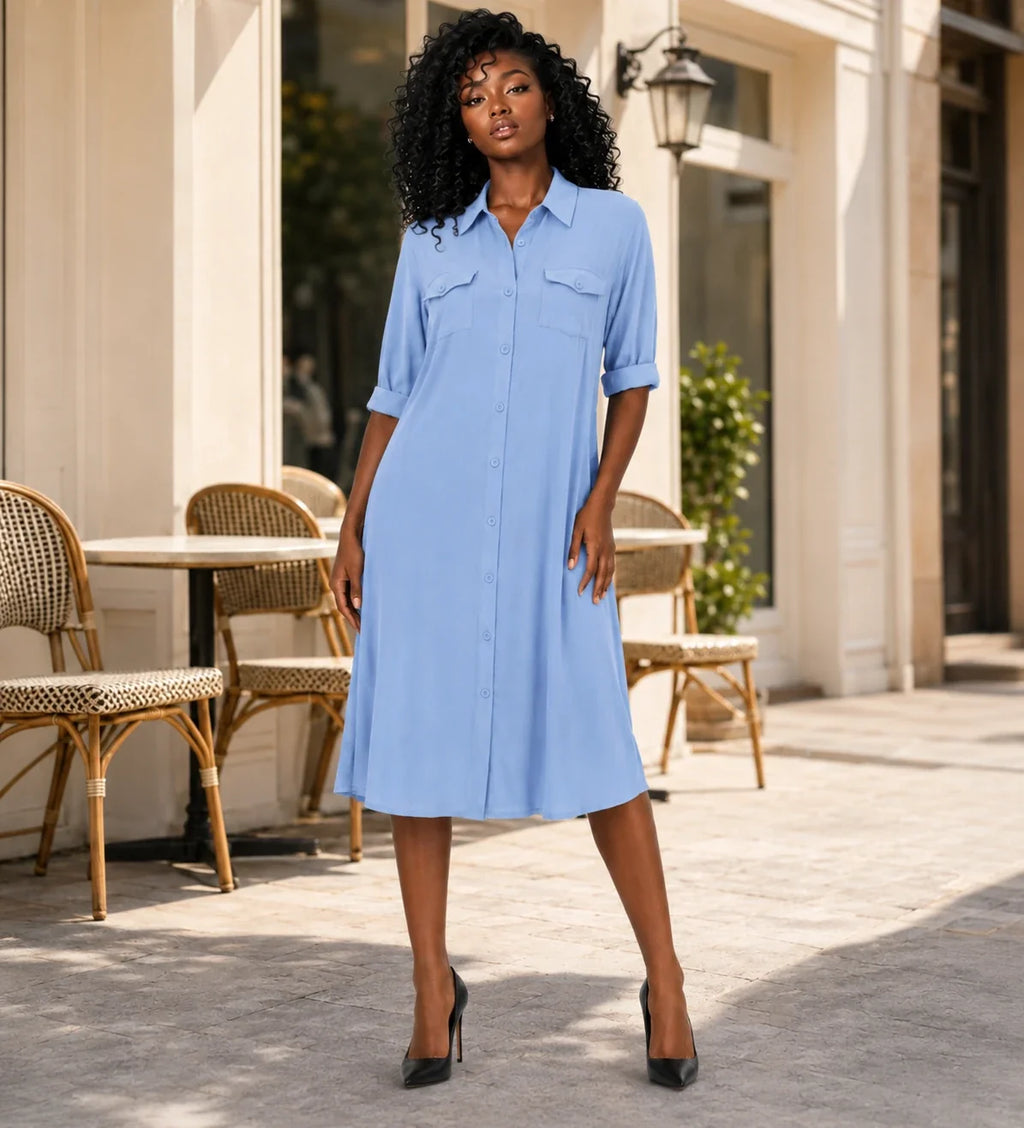 Light Blue Shirt Dress WHD0607007