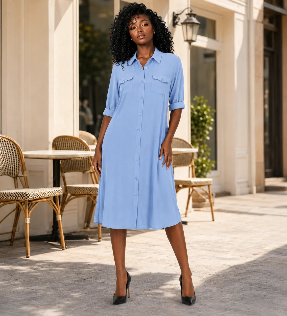 Light Blue Shirt Dress WHD0607007