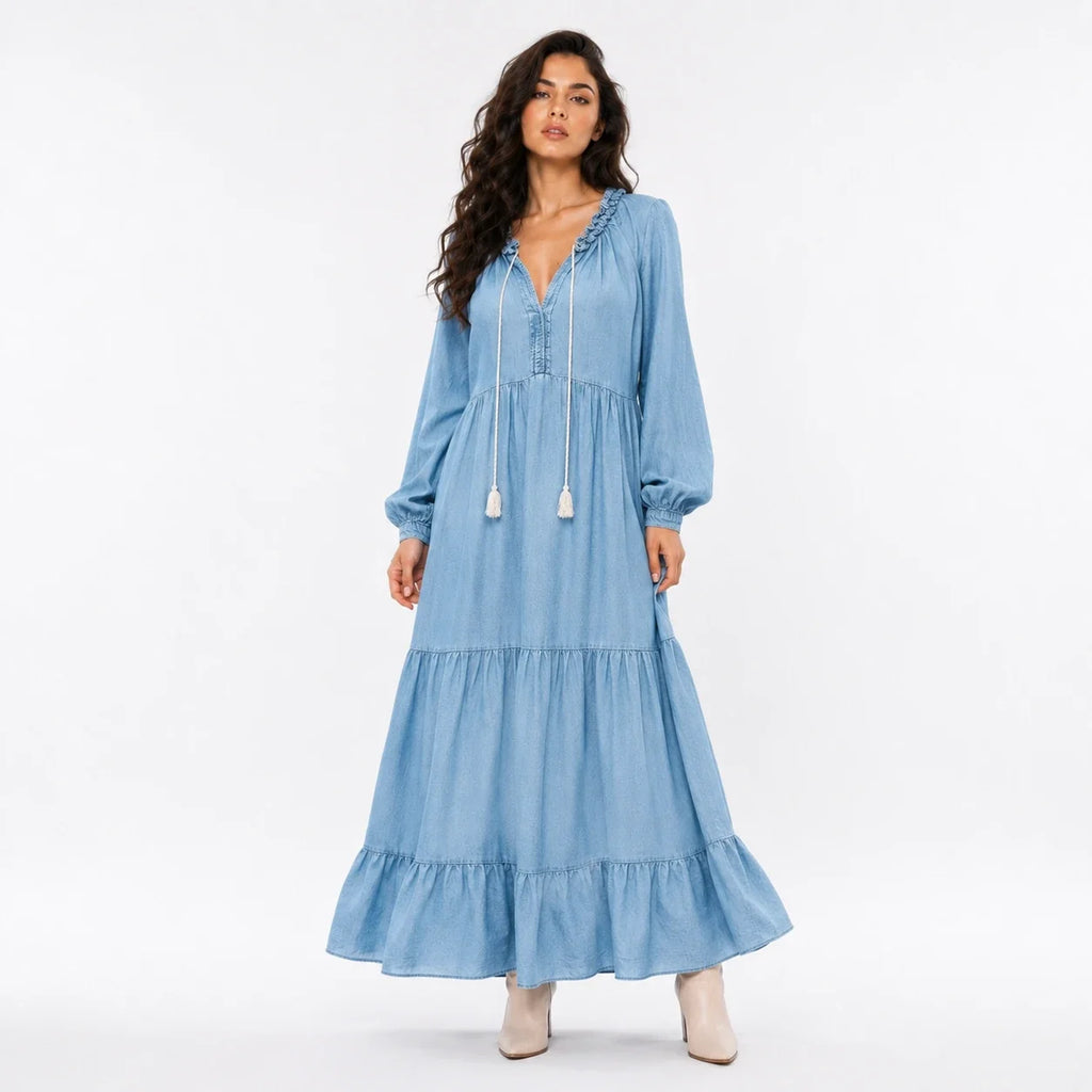 Ruffle Neck Tiered Maxi Dress WHD0607008