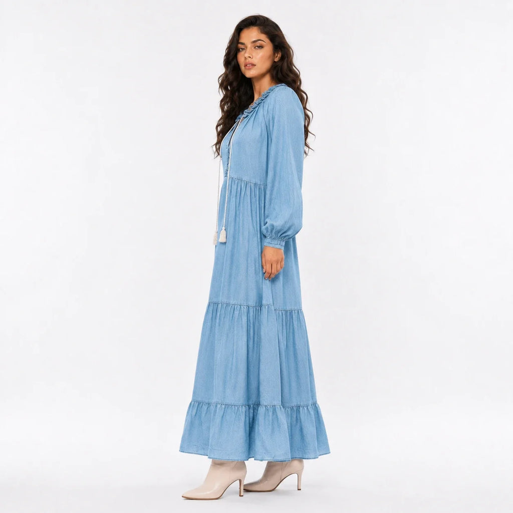 Ruffle Neck Tiered Maxi Dress WHD0607008