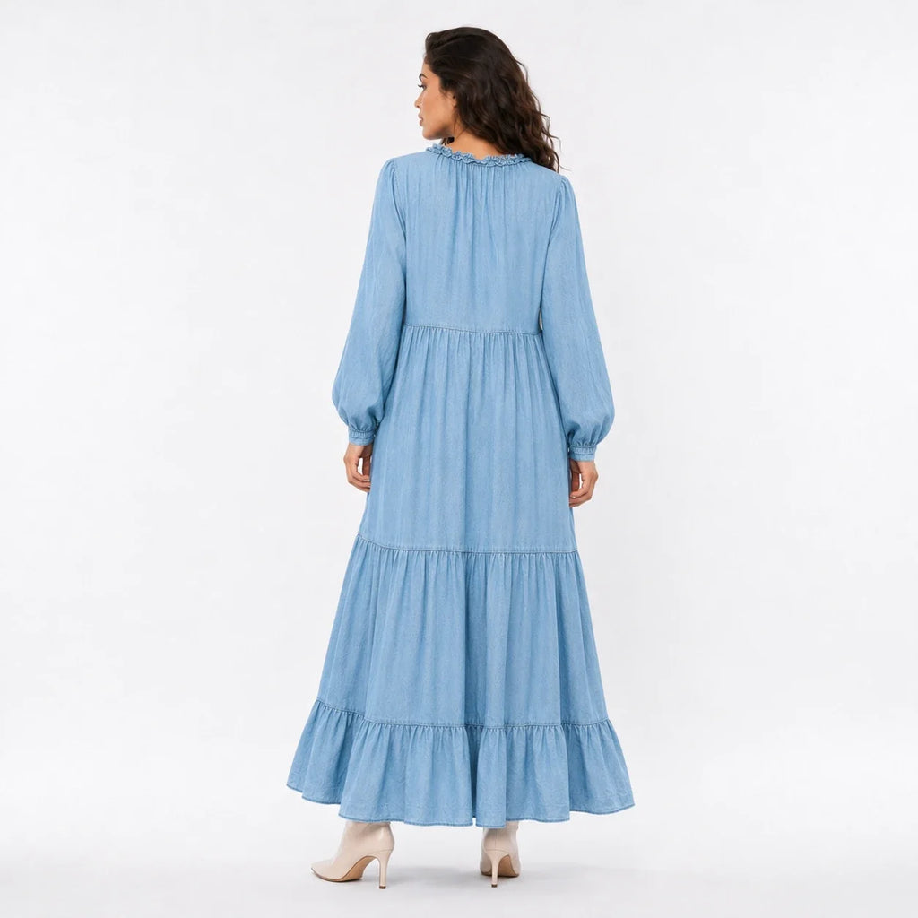 Ruffle Neck Tiered Maxi Dress WHD0607008