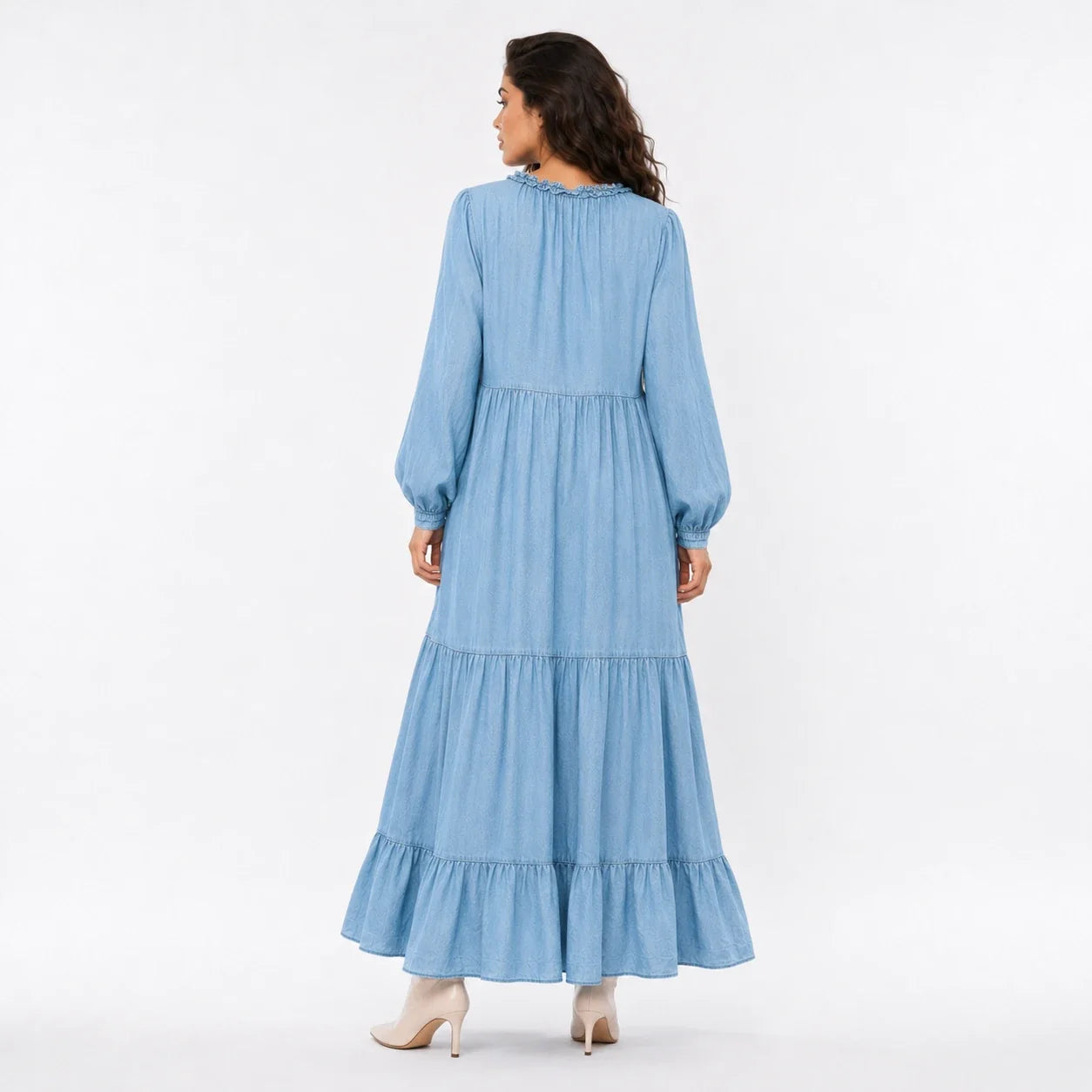 Ruffle Neck Tiered Maxi Dress WHD0607008