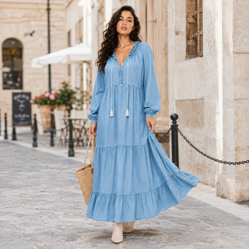 Ruffle Neck Tiered Maxi Dress WHD0607008
