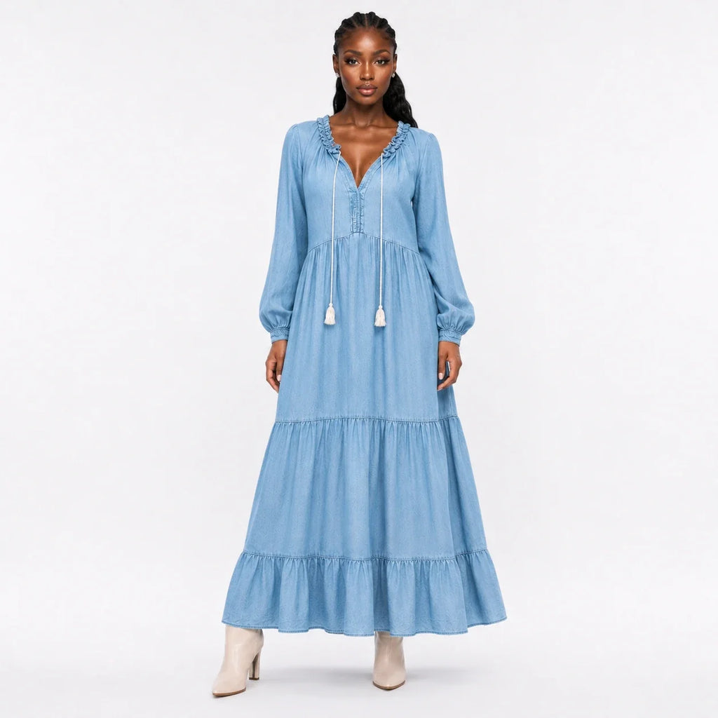 Ruffle Neck Tiered Maxi Dress WHD0607008