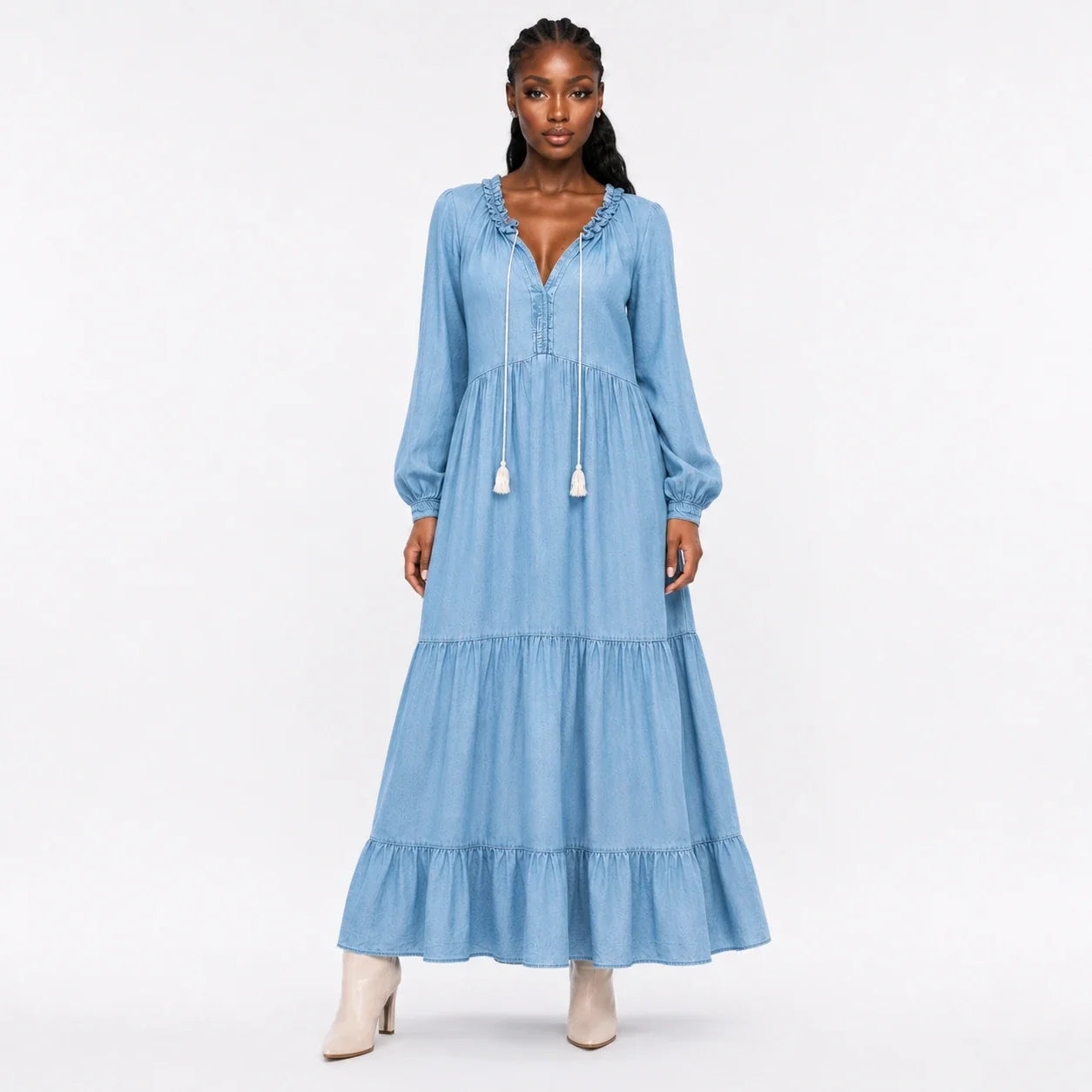 Ruffle Neck Tiered Maxi Dress WHD0607008