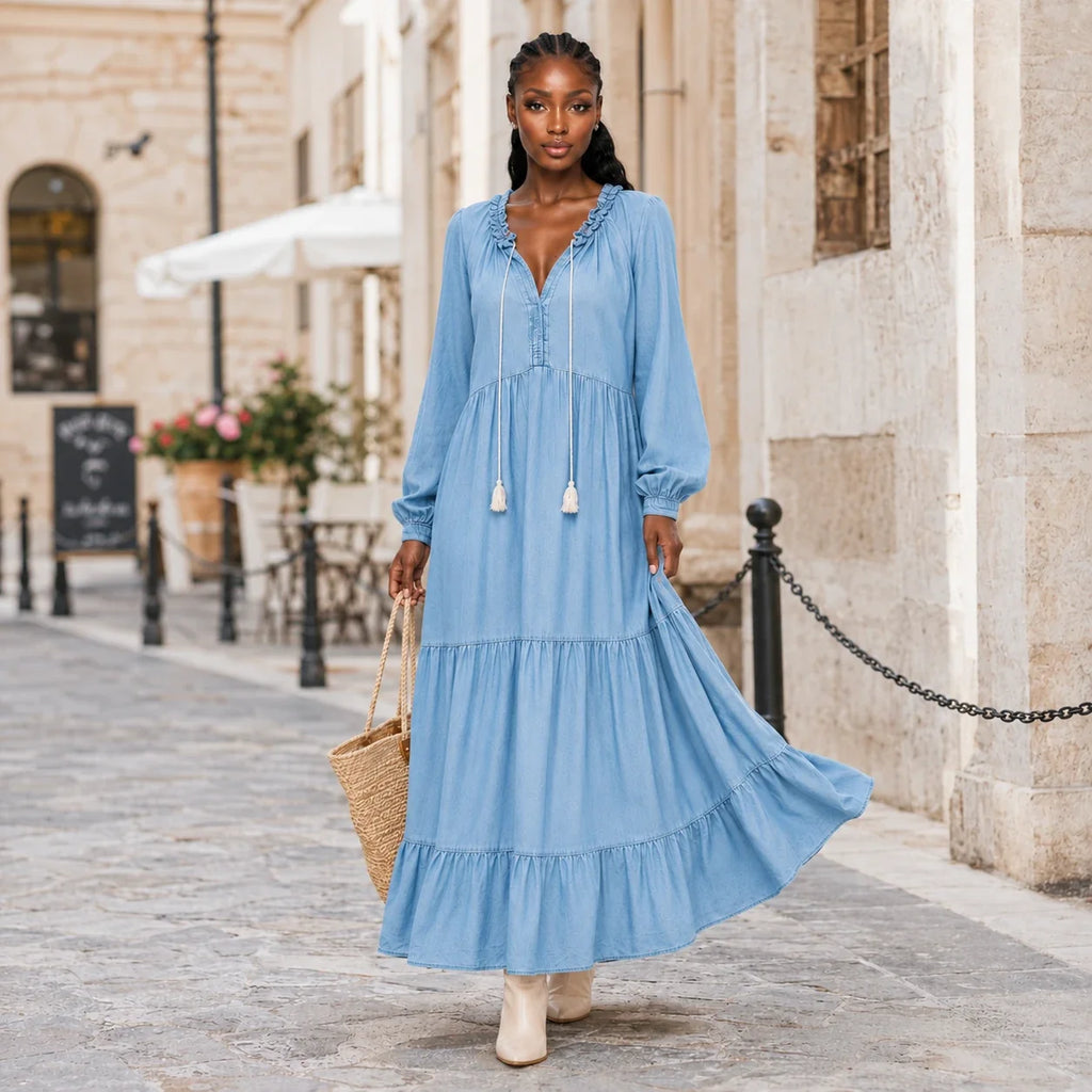Ruffle Neck Tiered Maxi Dress WHD0607008