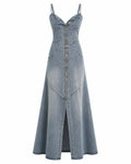 Button-Front Denim Maxi Dress WHD0607009