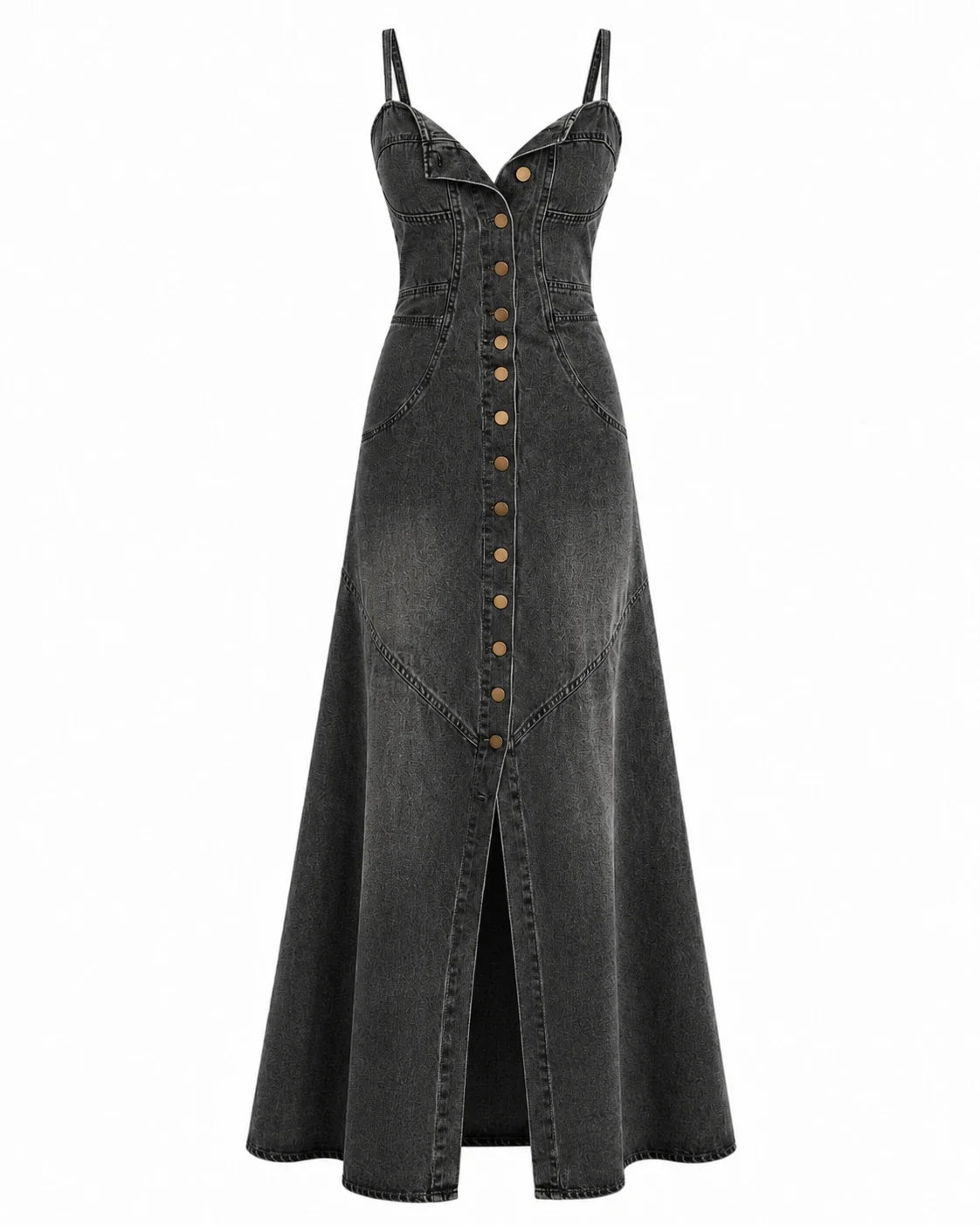 Button-Front Denim Maxi Dress WHD0607009