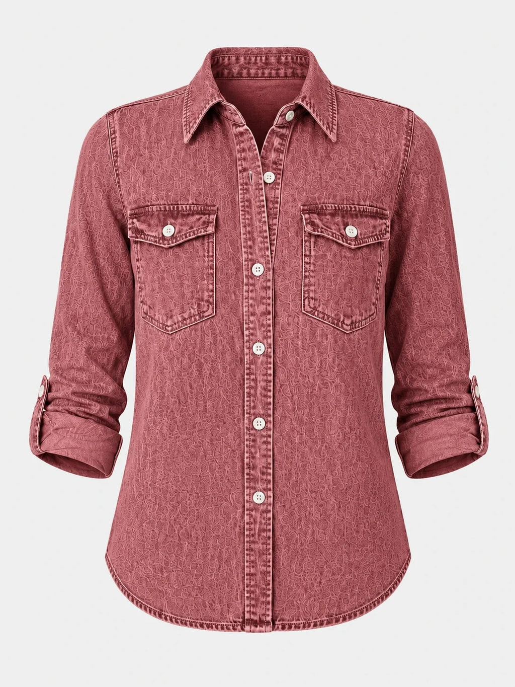 Tonal Pattern Washed Denim Shirt WHD0607011