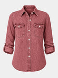Tonal Pattern Washed Denim Shirt WHD0607011