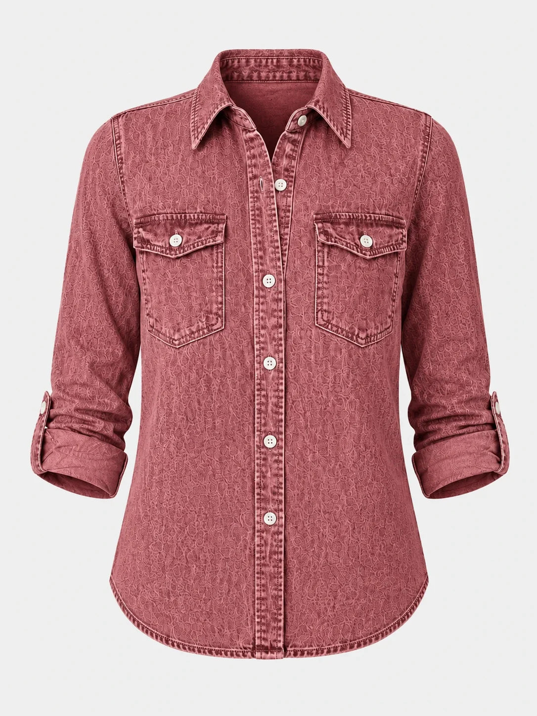 Tonal Pattern Washed Denim Shirt WHD0607011