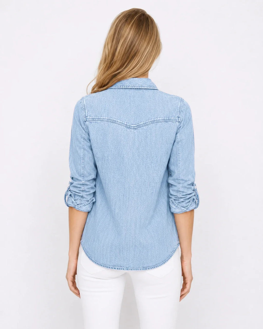 Tonal Pattern Washed Denim Shirt WHD0607011