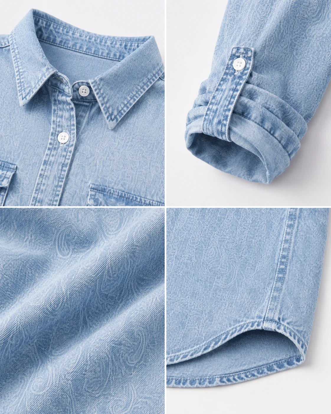 Tonal Pattern Washed Denim Shirt WHD0607011