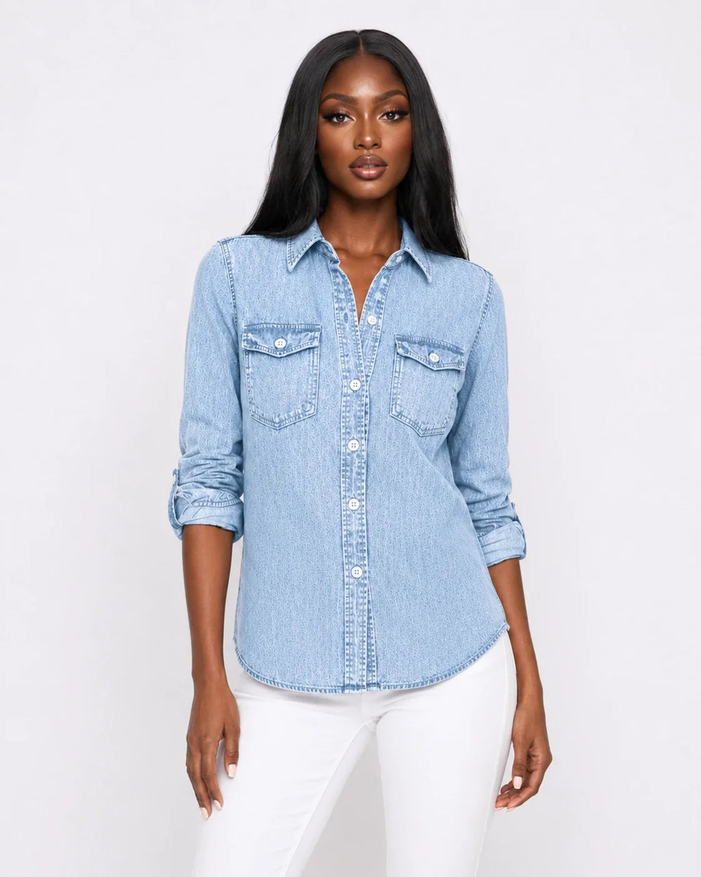 Tonal Pattern Washed Denim Shirt WHD0607011