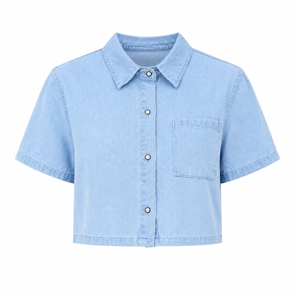 Cropped Short Sleeve Denim Shirt WHD0607012