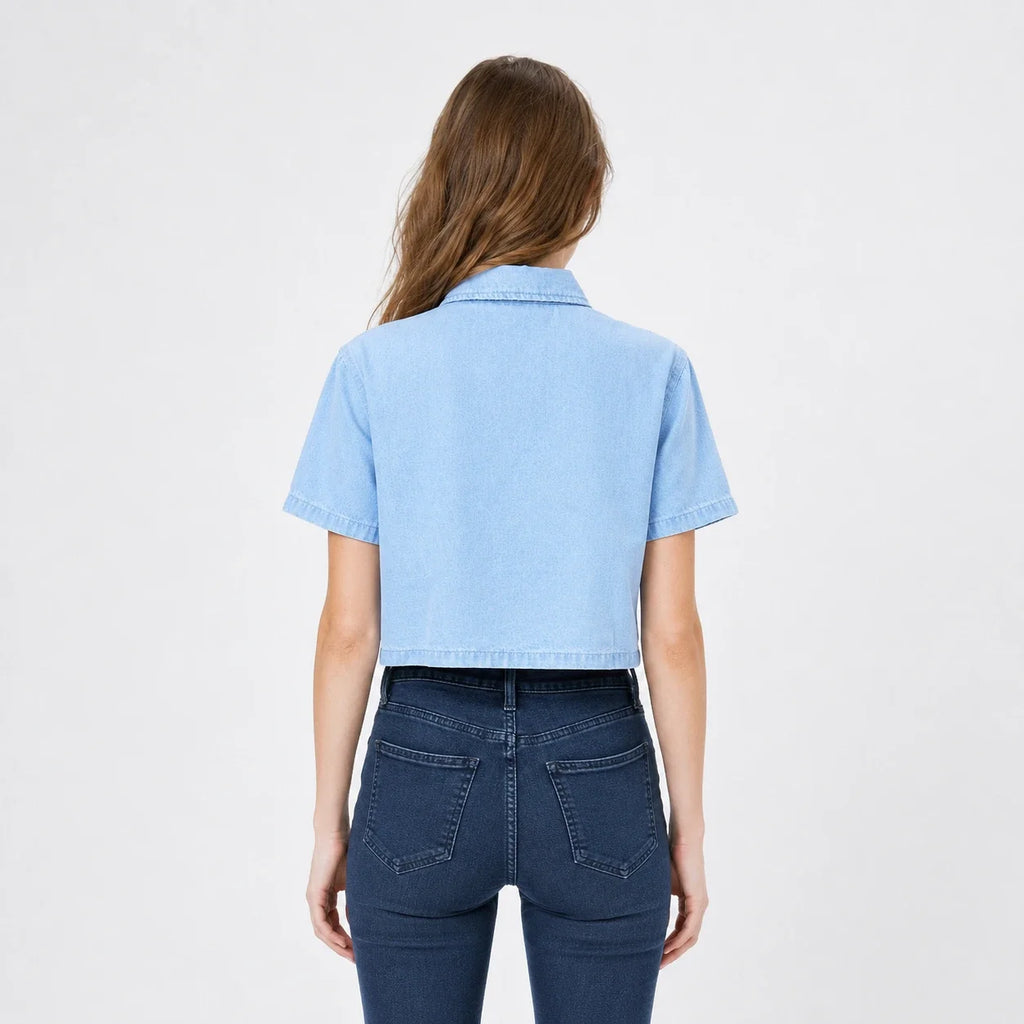 Cropped Short Sleeve Denim Shirt WHD0607012