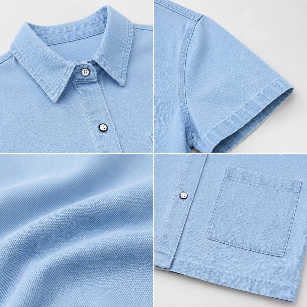 Cropped Short Sleeve Denim Shirt WHD0607012