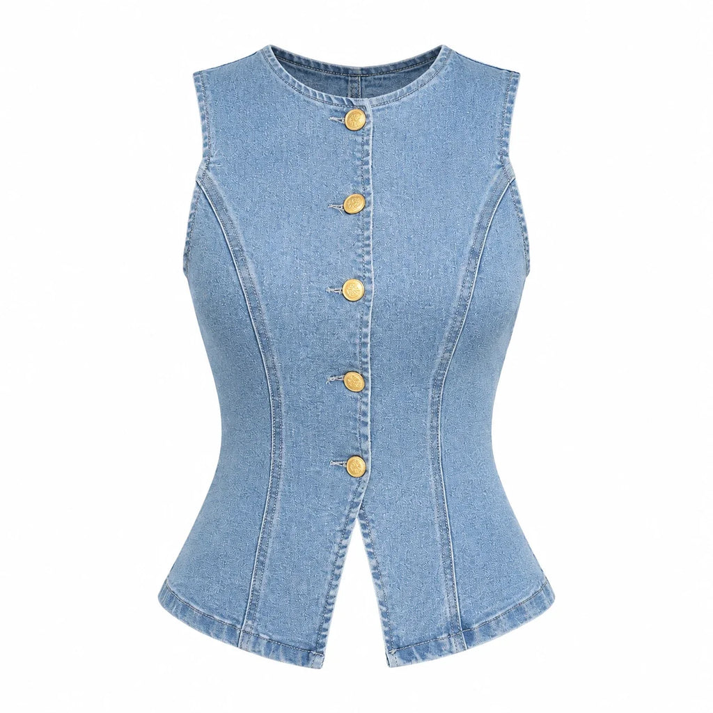 Gold-Button Denim Vest Top WHD0607013