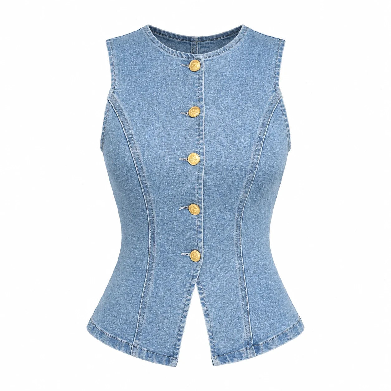 Gold-Button Denim Vest Top WHD0607013