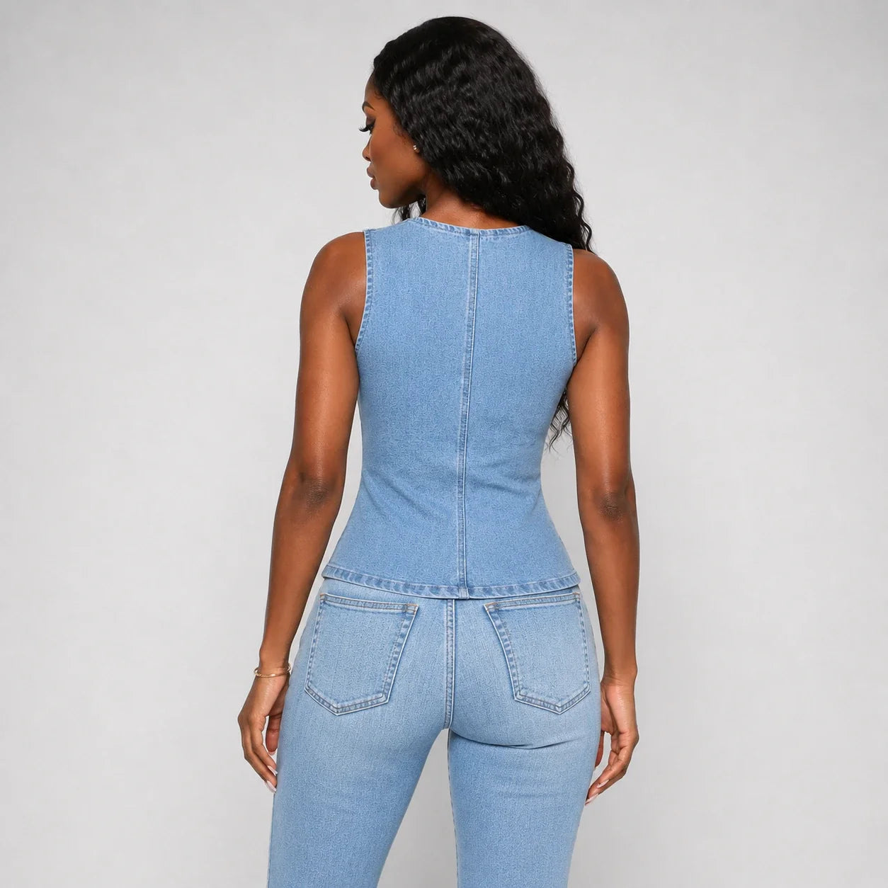 Gold-Button Denim Vest Top WHD0607013