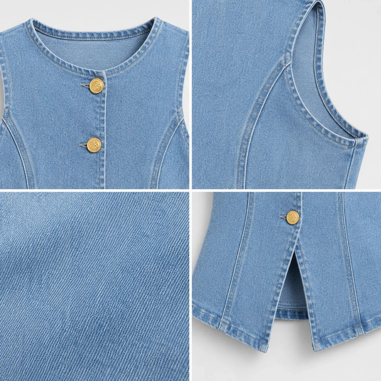 Gold-Button Denim Vest Top WHD0607013