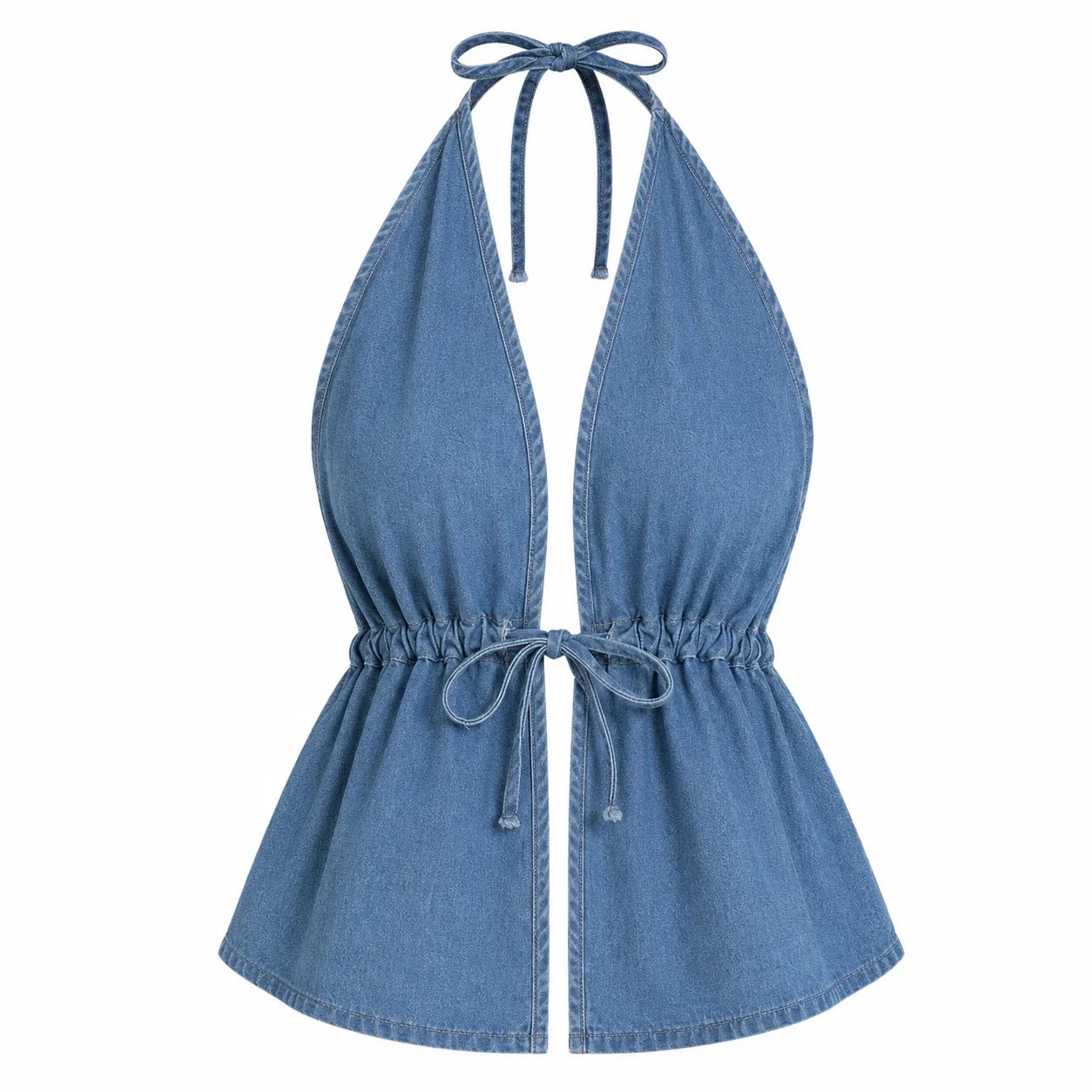 Tie-Front Halter Denim Top WHD0607014