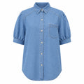 Puff Sleeve Longline Denim Shirt WHD0607016