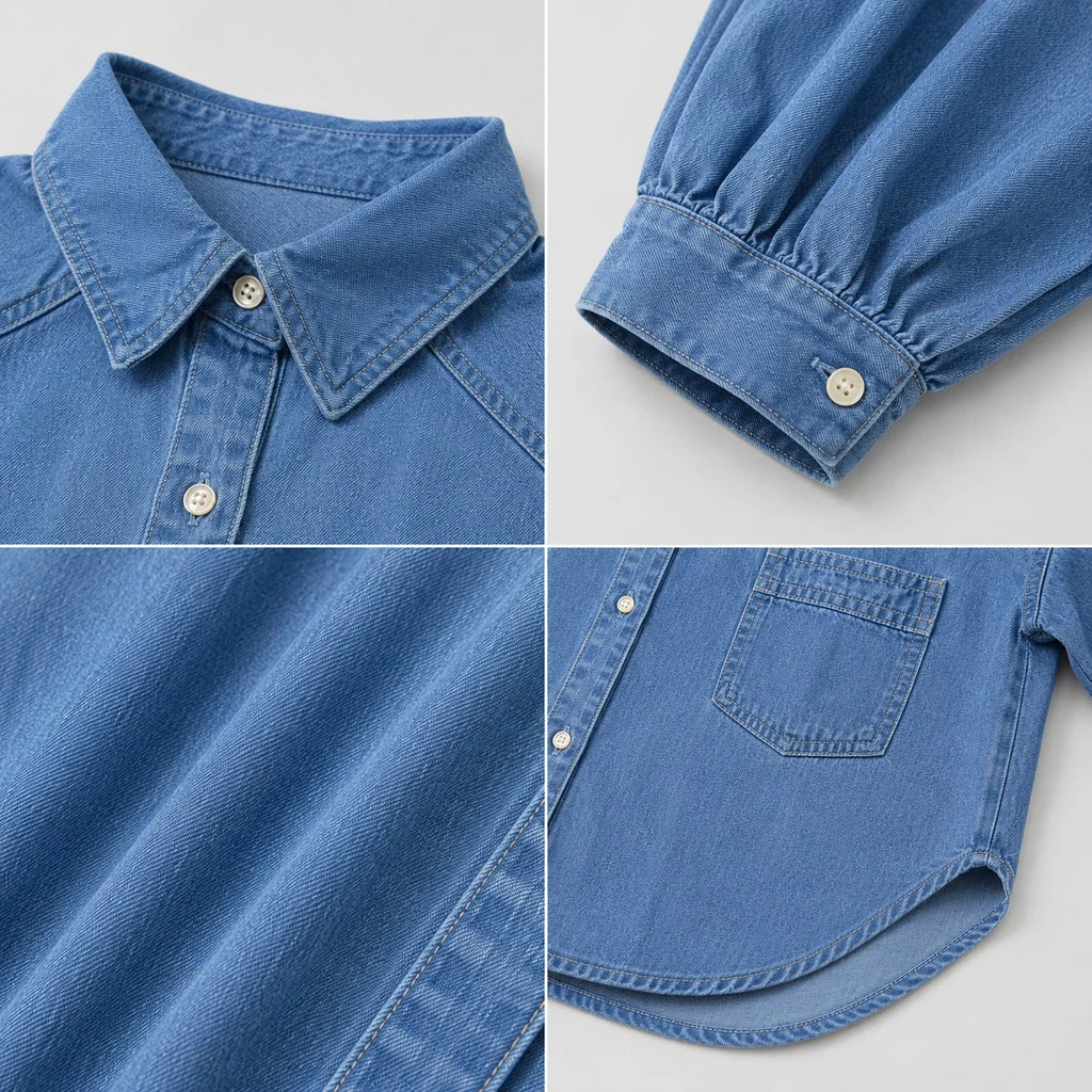 Puff Sleeve Longline Denim Shirt WHD0607016