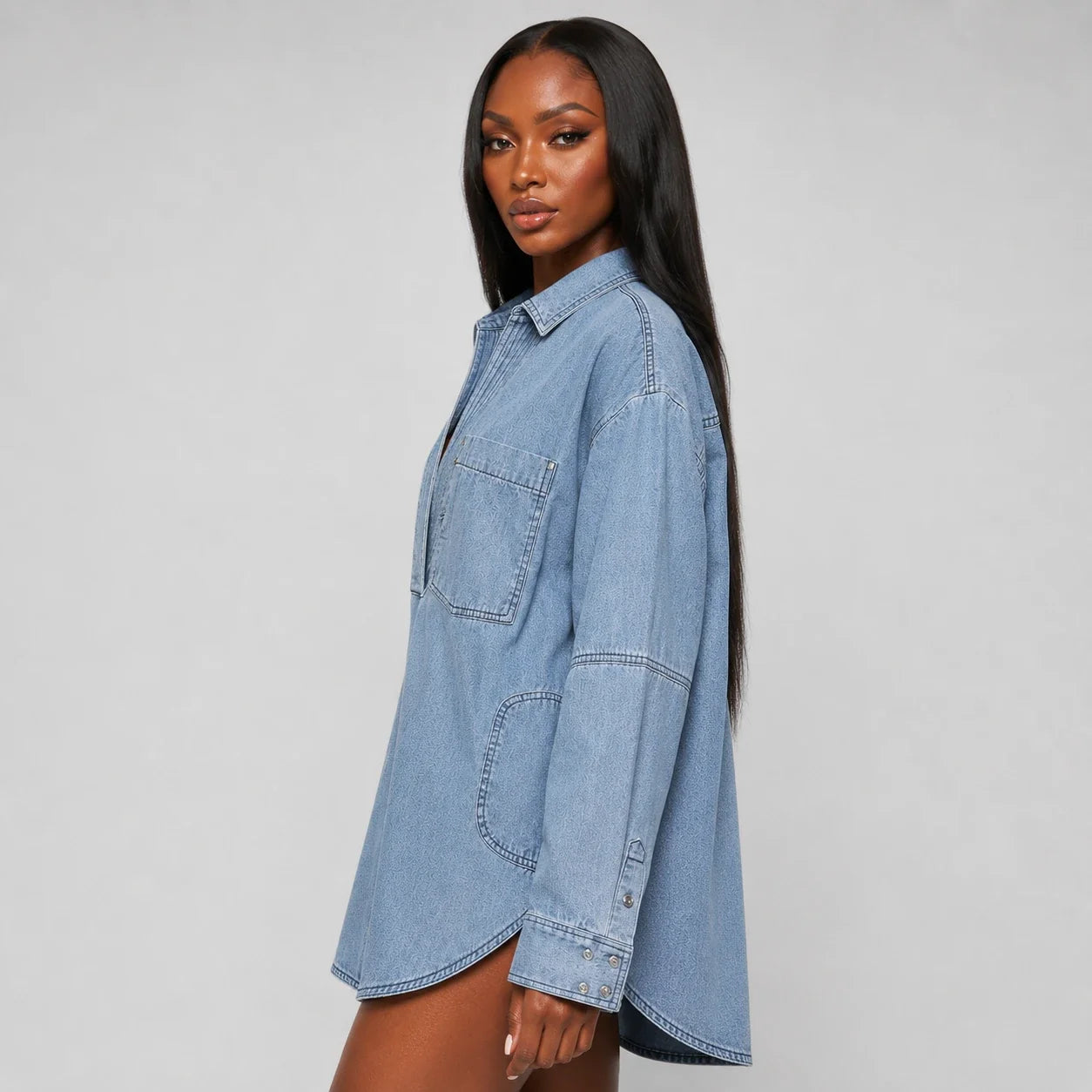 Oversized Pintuck Denim Tunic Shirt WHD0607017